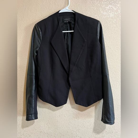 Theory black lamb leather panel blazer jacket 2 - Picture 1 of 8